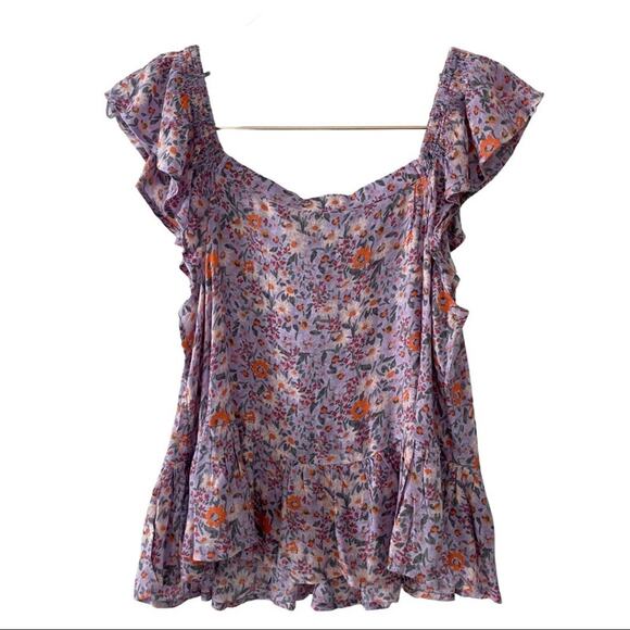 NWT Lucky Brand Phoebe Crochet Trim Sleeveless Top Lilac, Orange Small - Picture 7 of 9